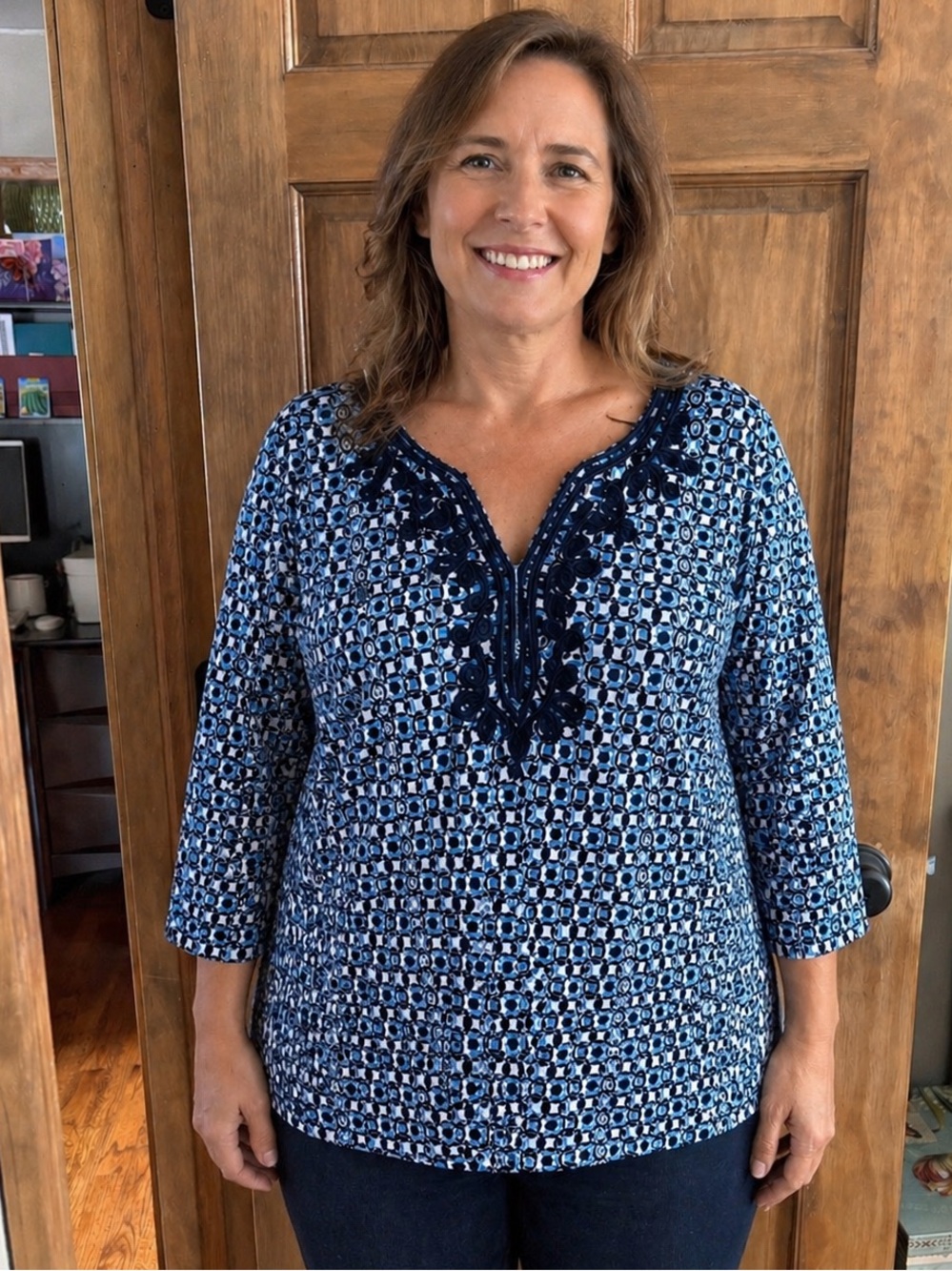EUC Pappagallo Navy and Blue Geometric Tunic. XL